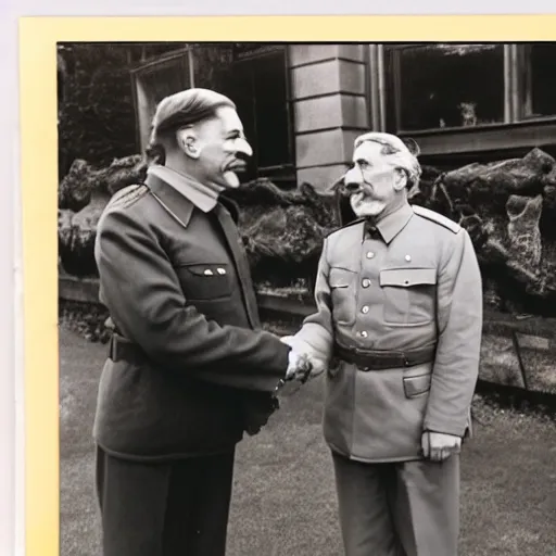 Prompt: photo of stalin and trump shaking hands, award winning photo, 3 5 mm camera, colour