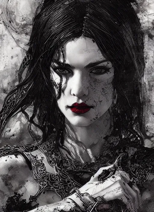 Prompt: portrait of carmilla the vampiress, pen and ink, intricate line drawings, by craig mullins, ruan jia, kentaro miura, greg rutkowski