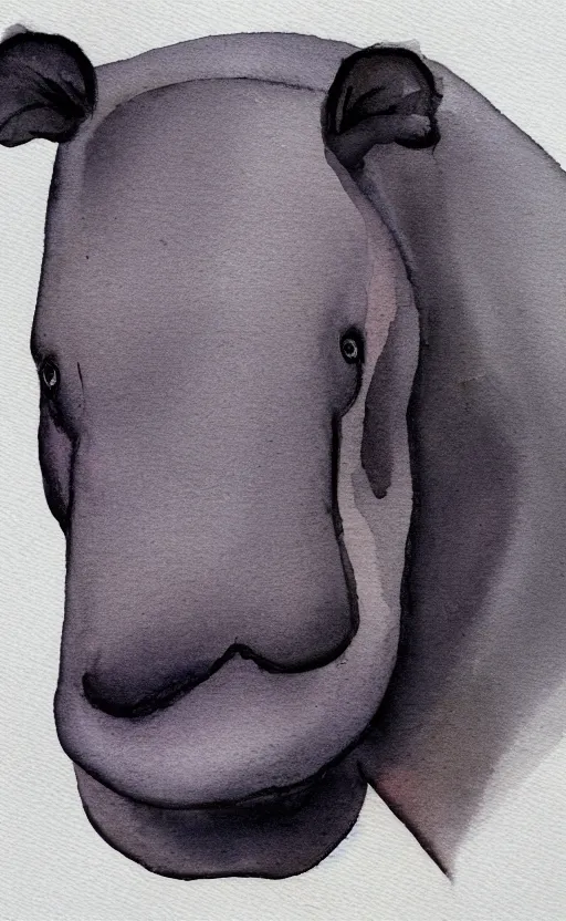 Image similar to minimalistic aquarell painting of a hippo, white background