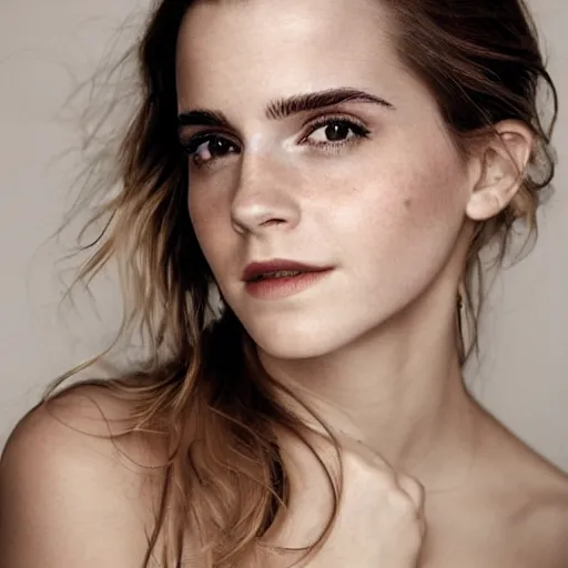 Image similar to a beautiful close - up shot of emma watson, beautiful soft light failling on her face, studio photography by annie leibovitz