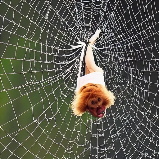 Prompt: advice animal meme emma watson hanging from and trapped in a giant spider web