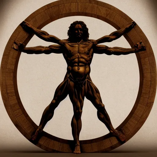 Image similar to Da Vinci's Vitruvian Man as a marble sculpture by Michelangelo, 4k, hyperrealistic, detailed, accurate anatomy, four legs, four arms, octane render, studio lighting