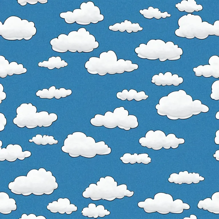 Prompt: white fluffy cartoon clouds seamless texture