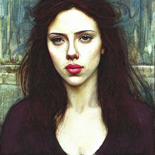 Image similar to “Scarlett Johansson portrait, John William Waterhouse”