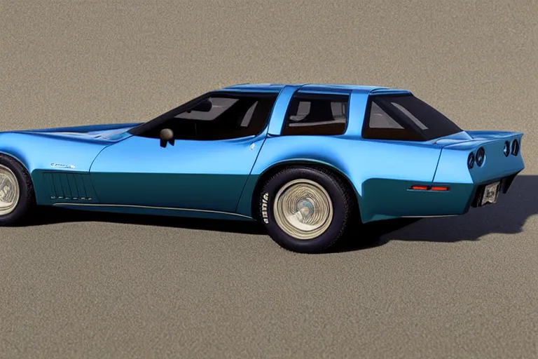 Image similar to intricate, 3 d, 1 9 7 9 shark nose c 4 corvette series two - door wagon estate, style by caspar david friedrich and wayne barlowe and ted nasmith.