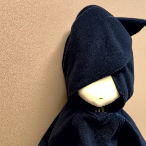 Prompt: cute fumo plush of an angel girl shrouded in a dark hoodie