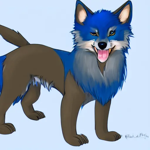 Image similar to an anthro furry fursona hybrid of a blue german shepherd and a blue fox, with blue fur and blue eyes, award winning digital art, trending on furaffinity, artstation, pixiv