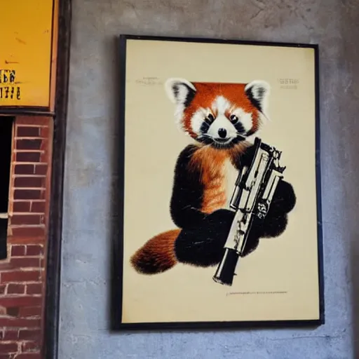 Image similar to red panda holding a rifle on a propaganda poster, hypnotic, historical pister, germany, world war, circa 1 9 3 9, stencil