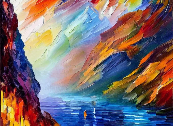 Prompt: palette knife painting of a canyon landscape, by Misun Afremov by Joshua Davison, by Justyna Kopania, by Joseph Lee