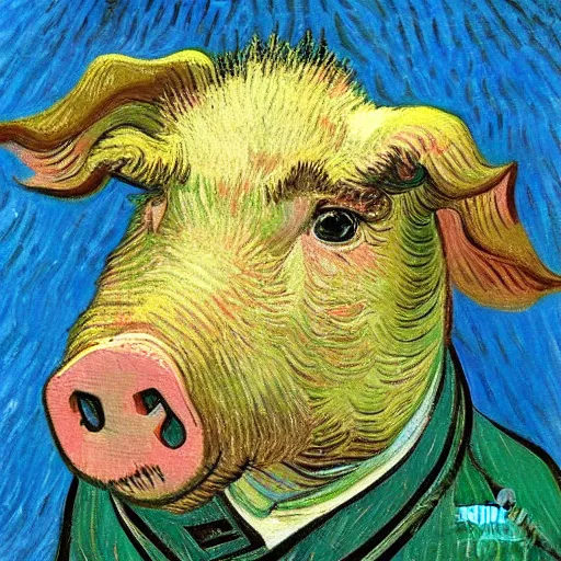 Image similar to a pig painted by van gogh