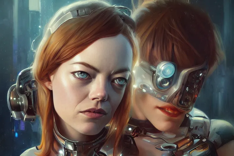 Prompt: Ultra realistic illustration, Emma Stone and cat, cyberpunk, sci-fi, intricate, elegant, highly detailed, digital painting, artstation, concept art, smooth, sharp focus, illustration, art by artgerm and greg rutkowski and alphonse mucha