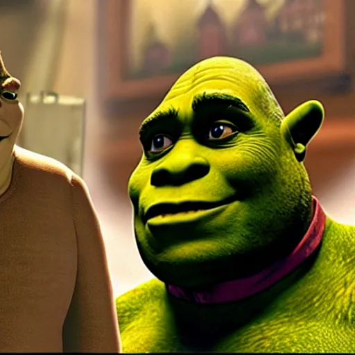 Image similar to movie still, shrek as michael in the godfather