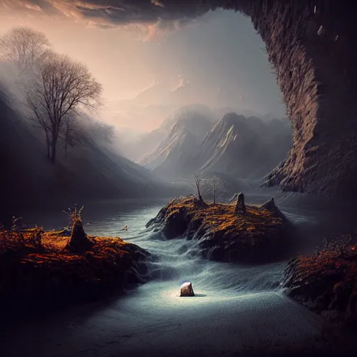 Image similar to michal karcz grunge painting of a beautiful landscape. , monster theme, detailed, elegant, intricate, 4k,