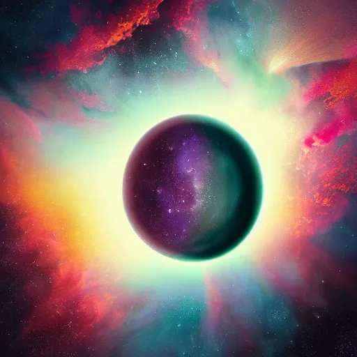 Image similar to a detailed matte painting of a marble - like planet orbiting a large purple sun in a sea of stars surrounded by colorful swirling gas clouds, by alena aenami, petros afshar and greg rutkowski trending on artstation, deviantart, planet, clouds, earth, exoplanet, stars, nubulae hubble, 8 k, 4 k