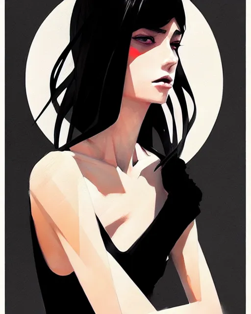 Image similar to a ultradetailed beautiful panting of a stylish woman wearing a black dress, by conrad roset, greg rutkowski and makoto shinkai, trending on artstation