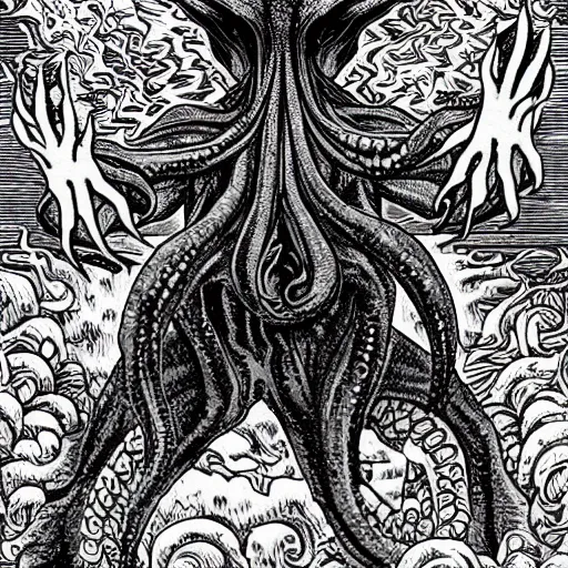 Image similar to cthulhu in the style of junji ito