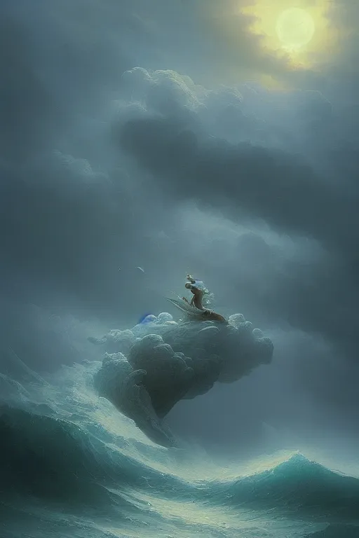 Prompt: A stunning detailed water deity by Ivan Aivazovsky, Peter Mohrbacher , Greg Rutkowski, stormy ocean, beautiful lighting, full moon, detailed swirling water tornado, artstation