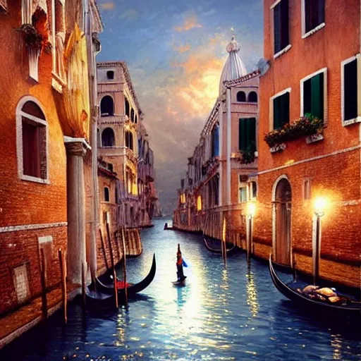 Prompt: you may say i'm a dreamer, but i'm not the only one. i hope someday you'll join us. and the world will live as one, italy, venice, artwork by artgerm, rendered in pov - ray, style by greg rutkowski and thomas kinkade and tim burton