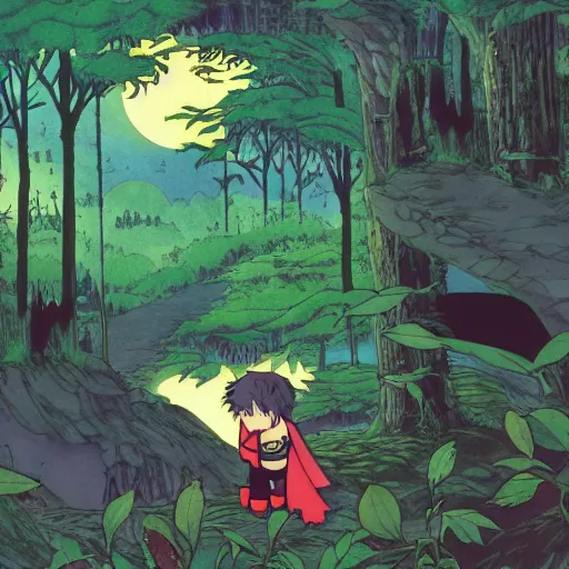 Image similar to Batman in the magical forest by Studio Ghibli, 4k