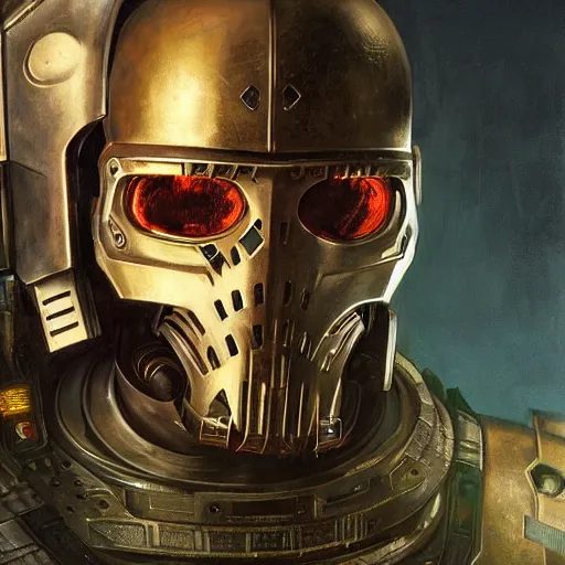 Image similar to the doomslayer as a cyberpunk knight, closeup portrait art by norman rockwell and donato giancola and greg rutkowski