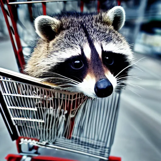 Image similar to raccoon in a shopping cart f 1. 8