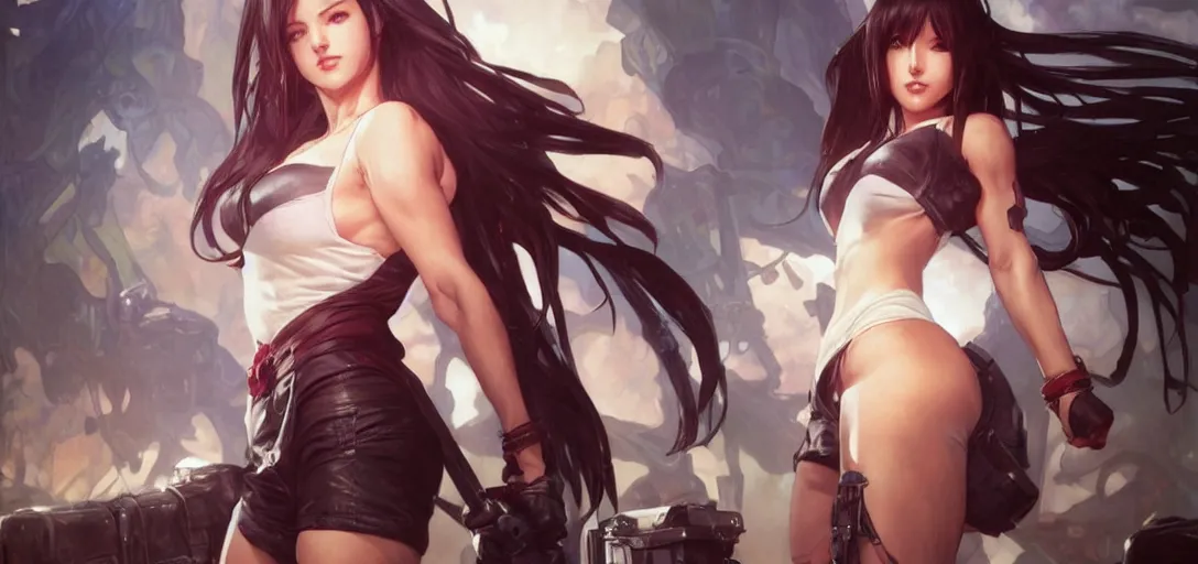 Image similar to Tifa Lockhart by Stanley Artgerm Lau, greg rutkowski, thomas kindkade, alphonse mucha, loish, norman Rockwel