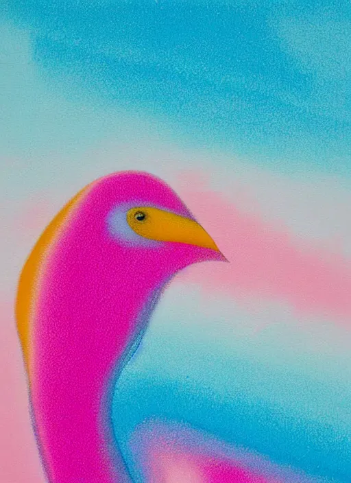 Image similar to a close up of a bird on a pink background, an airbrush painting by ronnie landfield, dribble, lyrical abstraction, airbrush art, ultrafine detail, matte background