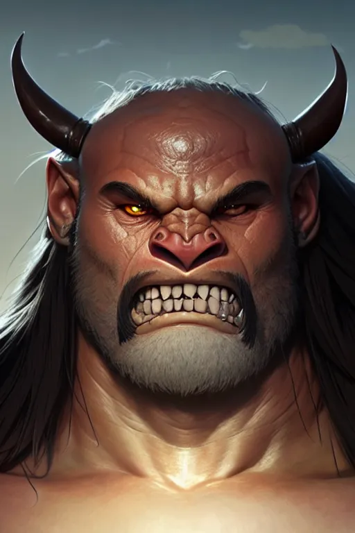 Prompt: orc barbarian male, finely detailed perfect face, exquisite details, earth magic, mid view, design on a white background, by studio muti, greg rutkowski makoto shinkai takashi takeuchi studio ghibli