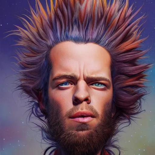 Image similar to best mohawk projector portrait by gaston bussierre and charles vess and james jean and erik jones and rhads, inspired by rick and morty, epic, funny, huge scale, beautiful fine face features, intricate high details, sharp, ultradetailed