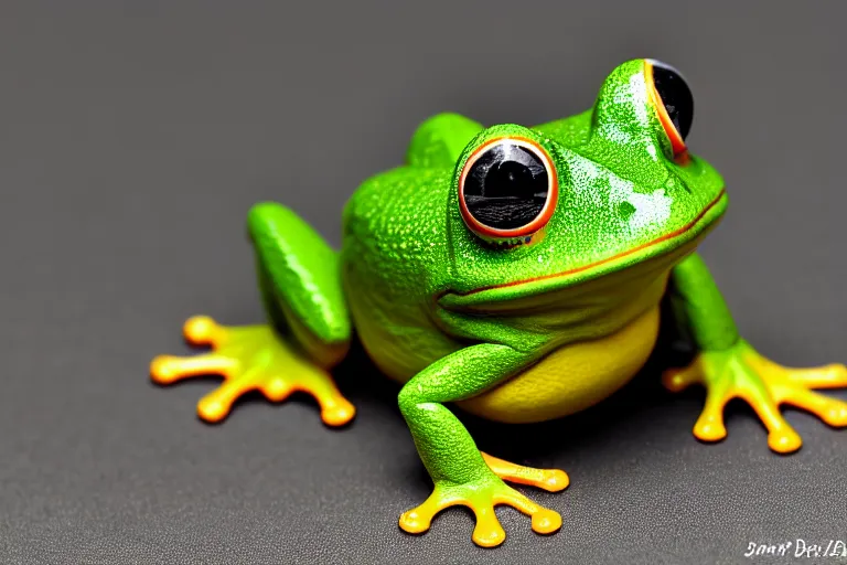 Image similar to toy frog, california, in 2 0 1 5, perfect focus, hyper detailed 5 5 mm 8 5 mm, toy photography, made out of plastic