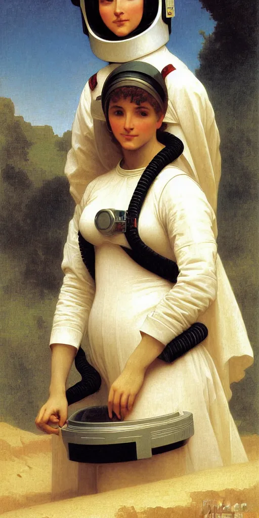 Image similar to portrait of a woman in astronaut helmets an ancient human species, by bouguereau