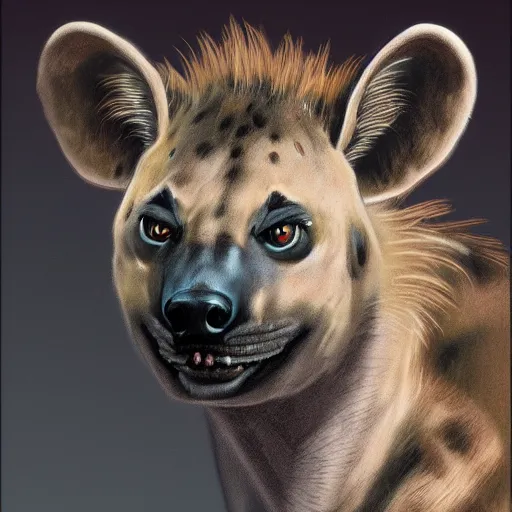 Image similar to a portrait of a hyena character, in the style of wayne barlowe