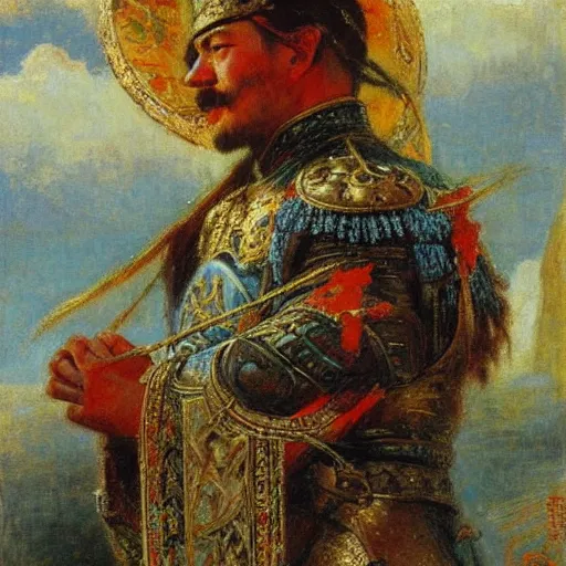 Image similar to ghenghis khan painted by gaston bussiere