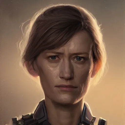 Image similar to portrait of a woman by greg rutkowski, she looks like mackenzie davis, impeccable military composure, wearing tactical gear of the galactic alliance, star wars expanded universe, she is about 6 0 years old, highly detailed portrait, digital painting, artstation, concept art, smooth, sharp foccus ilustration, artstation hq