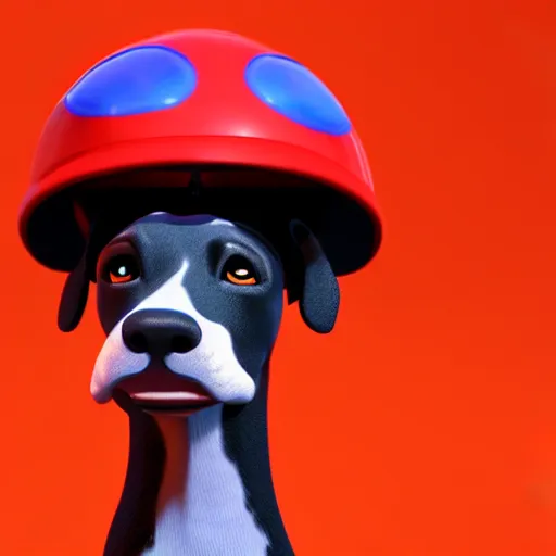 Image similar to fire dog dalmatian, 3 d model, unreal engine, red uniform, badge on collar, fire helmet, 4 k, pixar style, dreamworks style, artstation, octane render, nebula, clouds, starry sky