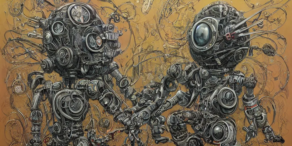 Image similar to a beautiful painting of robot by aaron horkey, trending on artstation