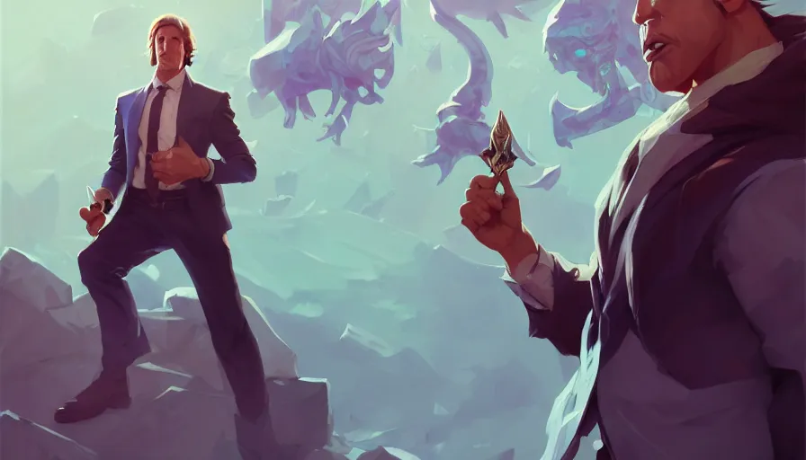 Prompt: full body portrait of saul goodman, solo, league of legends champion splash art, legal office, in - frame, photorealistic facial features, right side composition, art by pete mohrbacher and guweiz and ilya kuvshinov, highly detailed, intricate, sharp focus, unreal engine 5, 4 k uhd