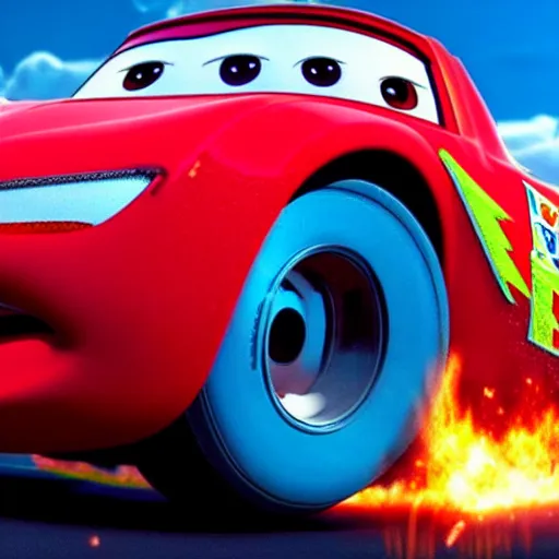 Prompt: lightning mcqueen transformer, movie still from dark of the moon