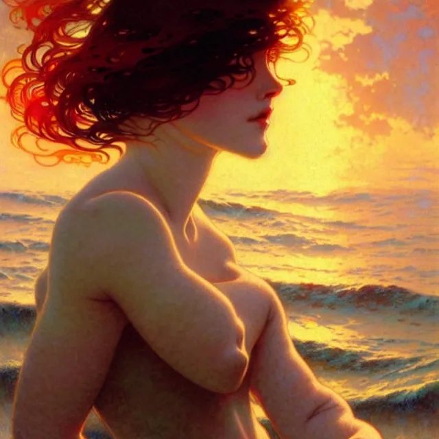 Image similar to ocean waves of glossy liquid honey drops flowing like translucent amber, lsd waves, lsd ripples, backlit, sunset, refracted lighting, art by collier, albert aublet, krenz cushart, artem demura, alphonse mucha