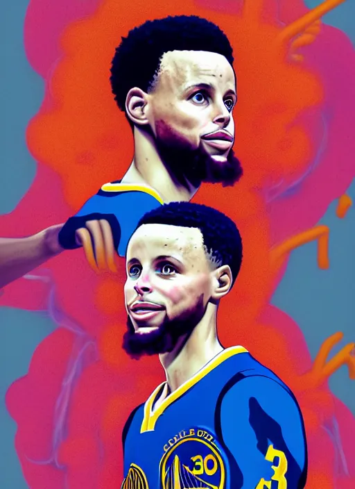 Prompt: stephen curry with the graduation album cover as a background, by martine johanna and simon stalenhag and chie yoshii and casey weldon and wlop, ornate, dynamic, particulate, rich colors, intricate, elegant, highly detailed, vogue, harper's bazaar art, fashion magazine, smooth, sharp focus, 8 k, octane render,