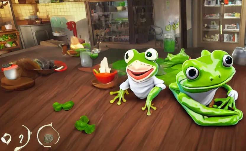 Image similar to ps 5 game about a cute frog chef in italy, unity screenshot,