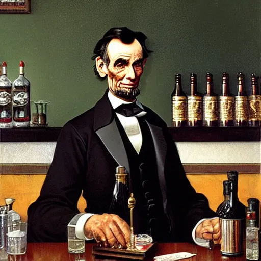 abraham lincoln as a bartender by norman rockwell | Stable Diffusion ...