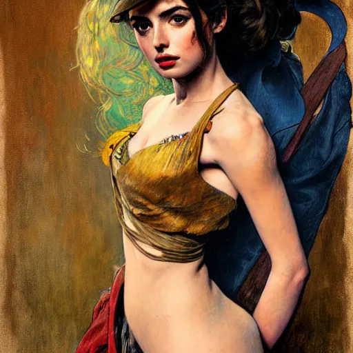 Image similar to half length portrait of ana de armas as a beautiful female human thief, royo, klimt, miro, vallejo, frazetta, alphonse mucha, greg rutkowski, whealan