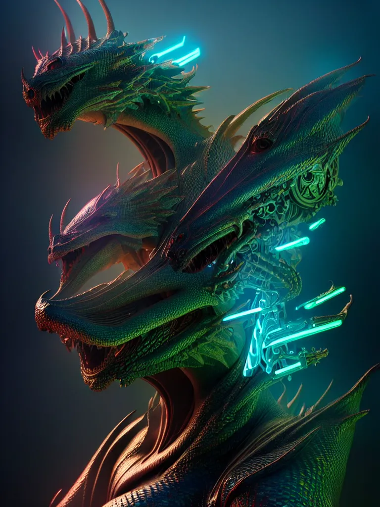 cyber dragon colorful, fantasy, intricate, highly