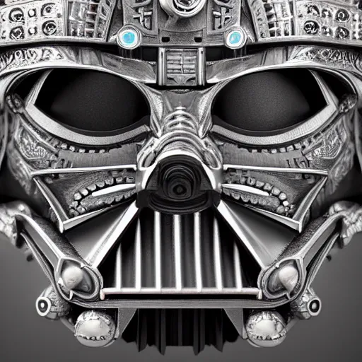 Image similar to A close up symmetric steampunk darth vader mask with sparkling eyes made from ornate engraved full plate armor and Rolex gears and jewels and gems, macro shot by Justin Gerard, unreal engine, detailed, intricate, physically based rendering