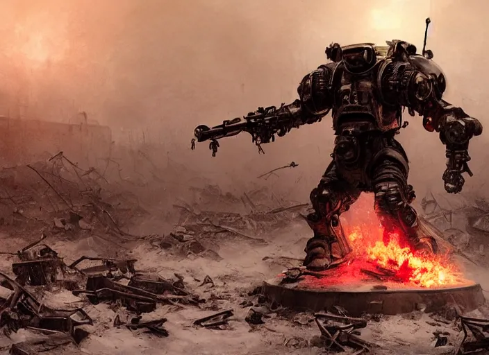 Image similar to demonic t - 8 0 0 terminator in world war two eastern front setting, dieselpunk, winter concept art, artstation, stephen bliss, unreal engine, art by greg rutkowski, loish, rhads, ferdinand knab, makoto shinkai and lois van baarle, pixar, rossdraws, tom bagshaw, global illumination, radiant light, detailed and intricate environment