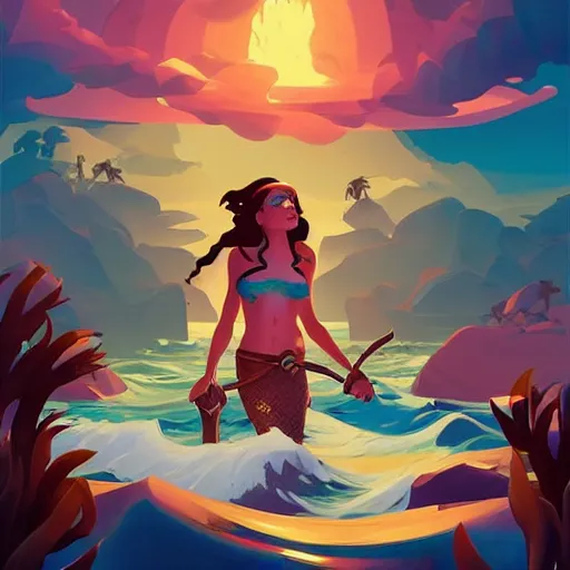 Image similar to painting mermaid treasure on sea of thieves game avatar hero smooth face median photoshop filter cutout vector, behance hd by jesper ejsing, by rhads, makoto shinkai and lois van baarle, ilya kuvshinov, rossdraws global illumination