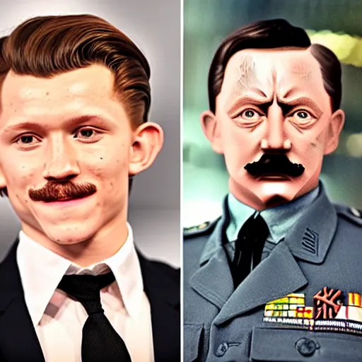 Prompt: tom holland as adolf hitler