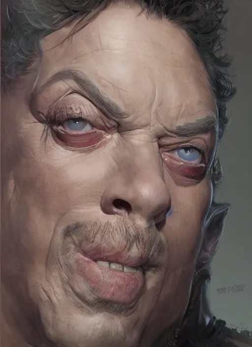 Image similar to Portrait of Tim Curry, marvel comics, dark, intricate, highly detailed, smooth, artstation, digital illustration by Ruan Jia and Mandy Jurgens and Artgerm and Wayne Barlowe and Greg Rutkowski and Frank Frazetta