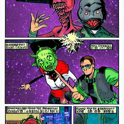 Image similar to action pack comic in style of Comix Zone, Lovecraftian horrors, cosmic horror